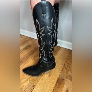Source Unknown Black Over the Knee Western Boots